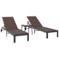 Preview: Sonnenliegen 2 Stück mit Rädern und Tisch Braun Poly Rattan