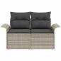 Preview: 2-Sitzer Garten-Sofa mit Kissen Hellgrau Poly Rattan