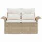 Preview: 2-Sitzer Gartensofa mit Stauraum und Kissen Beige Poly Rattan