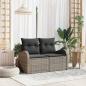 Preview: ARDEBO.de - 2-Sitzer Garten-Sofa mit Stauraum und Kissen Grau Poly Rattan