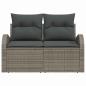 Preview: 2-Sitzer Garten-Sofa mit Stauraum und Kissen Grau Poly Rattan