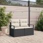 Preview: ARDEBO.de - 2-Sitzer Gartensofa mit Stauraum und Kissen Schwarz Poly Rattan
