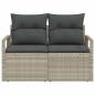 Preview: 2-Sitzer Garten Sofa mit Stauraum und Kissen Grau Poly Rattan