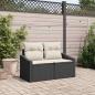 Preview: ARDEBO.de - 2-Sitzer Garten Sofa mit Kissen Schwarz Poly Rattan