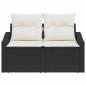 Preview: 2-Sitzer Garten Sofa mit Kissen Schwarz Poly Rattan