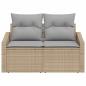 Preview: 2-Sitzer Garten Sofa mit Stauraum und Kissen Beige Poly-Rattan
