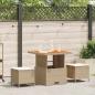 Preview: ARDEBO.de - 3-teiliges Garten Esstisch Set mit Kissen Beige Poly Rattan Akazie