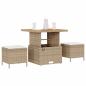 Preview: 3-teiliges Garten Esstisch Set mit Kissen Beige Poly Rattan Akazie