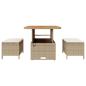 Preview: 3-teiliges Garten Esstisch Set mit Kissen Beige Poly Rattan Akazie