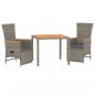 Preview: 3-tlg. Garten-Essgruppe mit Kissen Grau Poly Rattan