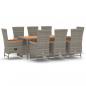 Preview: 9-tlg. Garten-Essgruppe mit Kissen Grau Poly Rattan