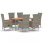 Preview: 7-tlg. Garten-Essgruppe mit Kissen Grau Poly Rattan