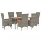 Preview: 7-tlg. Garten-Essgruppe mit Kissen Grau Poly Rattan