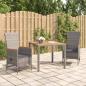 Preview: ARDEBO.de - 3-tlg. Garten-Essgruppe mit Kissen Grau Poly Rattan