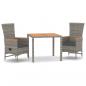 Preview: 3-tlg. Garten-Essgruppe mit Kissen Grau Poly Rattan