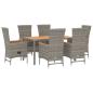 Preview: 7-tlg. Garten-Essgruppe mit Kissen Grau Poly Rattan