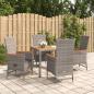 Preview: ARDEBO.de - 5-tlg. Garten-Essgruppe mit Kissen Grau Poly Rattan