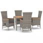 Preview: 5-tlg. Garten-Essgruppe mit Kissen Grau Poly Rattan