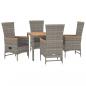 Preview: 5-tlg. Garten-Essgruppe mit Kissen Grau Poly Rattan
