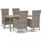 Preview: 5-tlg. Garten-Essgruppe mit Kissen Grau Poly Rattan