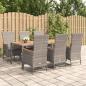 Preview: ARDEBO.de - 7-tlg. Garten-Essgruppe mit Kissen Grau Poly Rattan