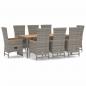 Preview: 9-tlg. Garten-Essgruppe mit Kissen Grau Poly Rattan