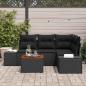 Preview: Garten-Sofa-Set 5 Teile Schwarz Poly-Rattan, gehärtetes Glas, Stahl