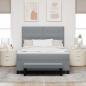 Preview: Boxspringbett mit Matratze & Bank Hellgrau 140x200 cm Stoff