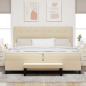 Preview: Boxspringbett mit Matratze & Bank Creme 200x200 cm Stoff