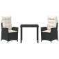 Preview: Garten Essgruppe mit Kissen 3 pcs Schwarz Poly-Rattan