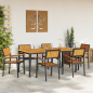 Preview: Garten Essgruppe 7-teilig Schwarz, Naturholz Metall, Holz