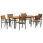 Preview: Garten Essgruppe 7-teilig Schwarz und Braun Metall und Holz