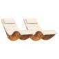 Preview: Sonnenliege Set von 2 Creme, Naturholz Massivholz Akazie, Polyester