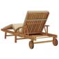 Preview: Klappbare Sonnenliege mit Rädern & Kissen Beige Massivholz Akazie