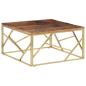 Preview: Couchtisch Golden Edelstahl und Massivholz
