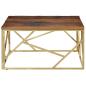Preview: Couchtisch Golden Edelstahl und Massivholz