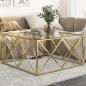 Preview: ARDEBO.de - Couchtisch Golden Edelstahl und Hartglas