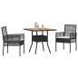 Preview: 3-teiliges Garten-Essset mit Kissen Schwarz Poly Rattan