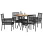 Preview: 5-teiliges Garten-Essgruppen-Set mit Kissen in Schwarz Poly-Rattan