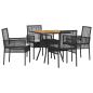 Preview: 5-teiliges Garten-Essgruppen-Set mit Kissen in Schwarz Poly-Rattan