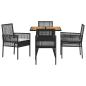 Preview: 5-teiliges Garten-Essgruppen-Set mit Kissen in Schwarz Poly-Rattan