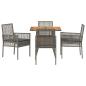 Preview: 5-teiliges Garten-Essset mit Kissen Grau Poly Rattan