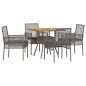 Preview: 5-teiliges Garten-Essset mit Kissen Grau Poly Rattan