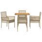 Preview: 5-teiliges Garten-Essgruppen-Set mit Kissen Beige Poly-Rattan