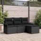 Preview: ARDEBO.de - 4-teiliges Garten Sofa Set mit Kissen Schwarz Poly Rattan