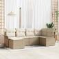 Preview: ARDEBO.de - 6-teiliges Garten-Sofa-Set mit Kissen Beige Poly-Rattan
