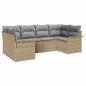 Preview: 6-teiliges Garten-Sofa-Set mit Kissen Beige Poly Rattan