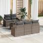 Preview: ARDEBO.de - 6-teiliges Garten Sofa Set mit Kissen Grau Poly Rattan