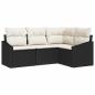 Preview: 4-teiliges Garten-Sofa-Set mit Kissen in schwarzem Poly-Rattan