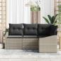 Preview: 4-teiliges Garten-Sofa-Set mit Kissen hellgrau Poly-Rattan